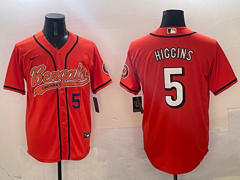 Men Cincinnati Bengals #5 Hiccins Orange Joint Name 2025 Nike Limited NFL Jersey style 1